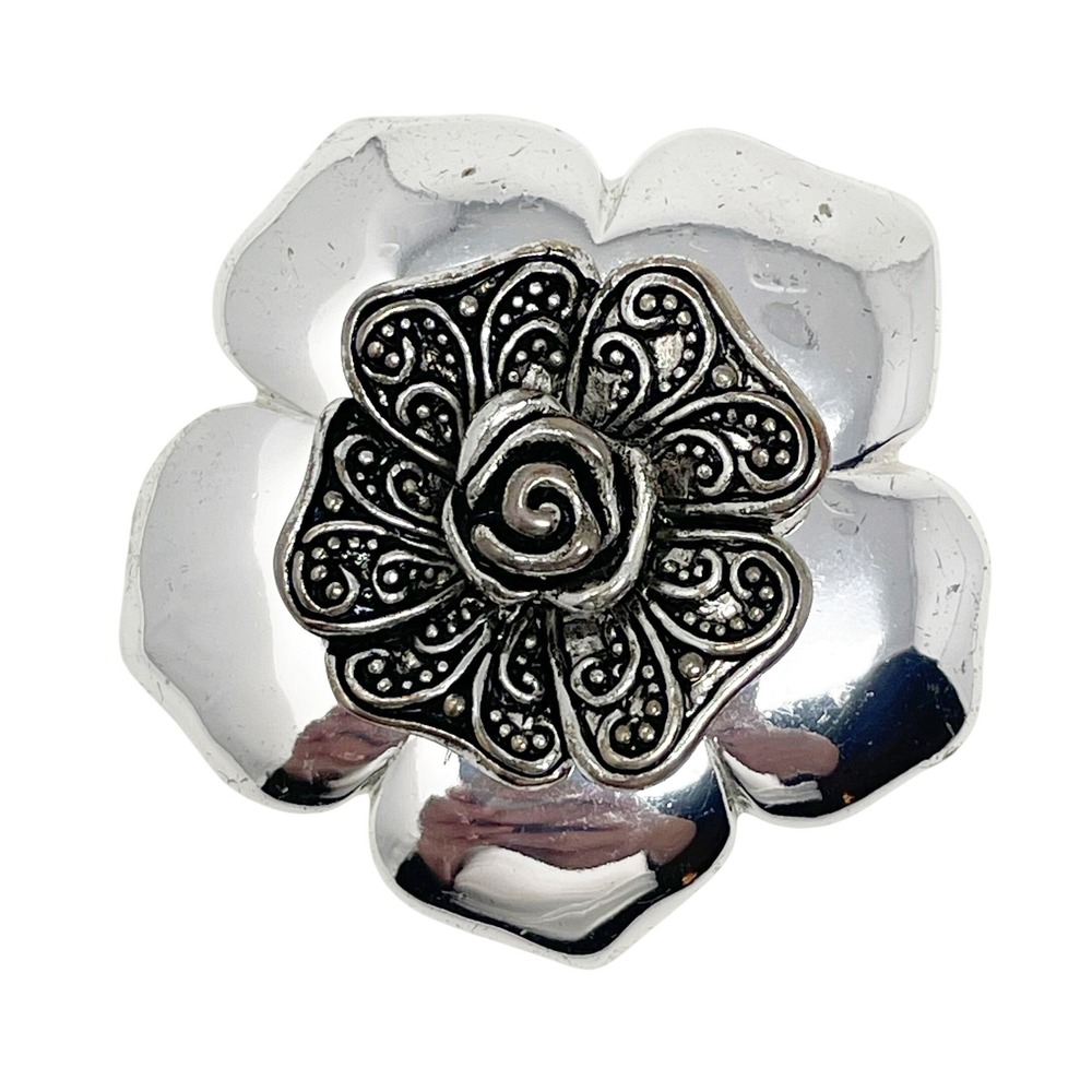 Modern Flower Slide Pendant Silver Tone Filigree Rose Layered Not Signed Good